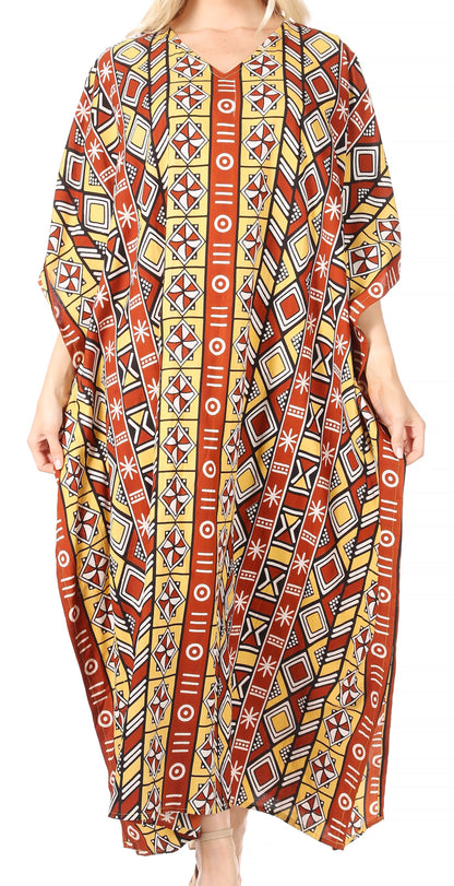 Sakkas Mera Women's Long Loose Short Sleeve Summer Casual Caftan Kaftan Dress