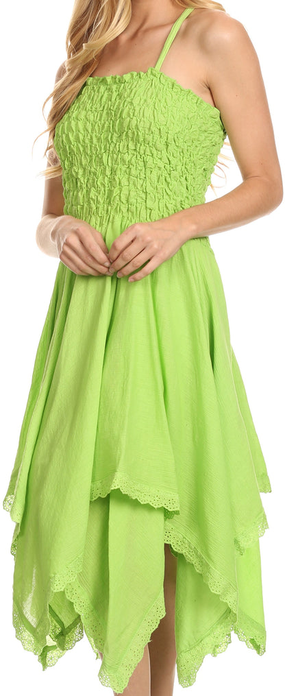 Sakkas Ella Smocked Bodice Spaghetti Strap Double Layered Dress