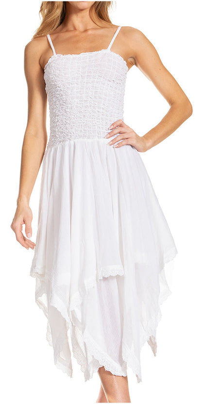 Sakkas Ella Smocked Bodice Spaghetti Strap Double Layered Dress