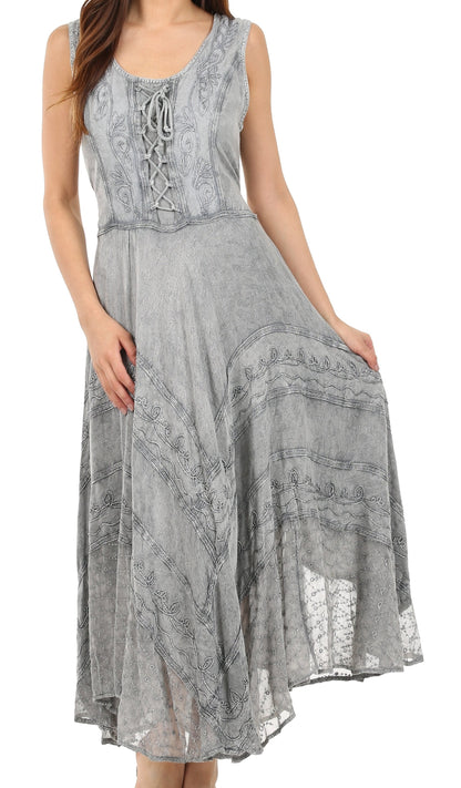 Sakkas Kevina Stonewashed Rayon Embroidered Dress