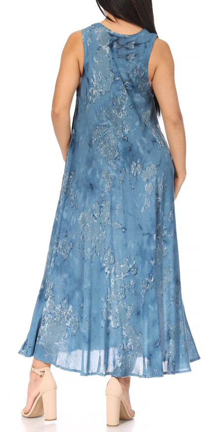 Sakkas Liza Women's Sleeveless Maxi Caftan Dress for Casual Summer Wear with Bohemian Flair and Handy Pockets