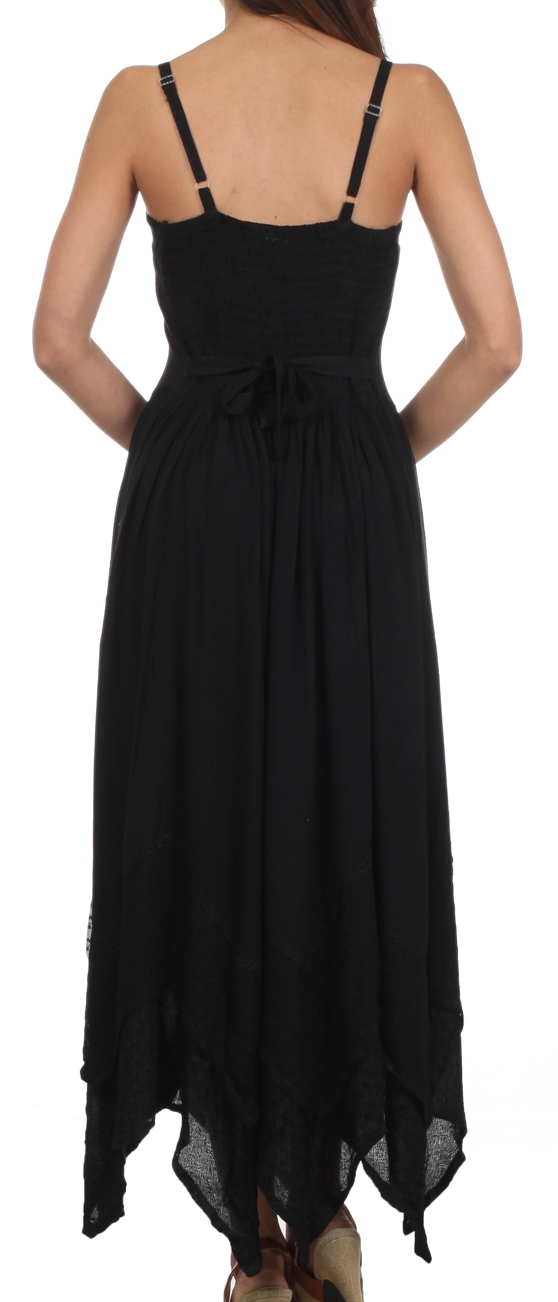 sakkas stonewashed rayon embroidered adjustable spaghetti straps long dress Sakkas Rayon Embroidered Stonewashed Adjustable Spaghetti Straps Long Dress - Black
