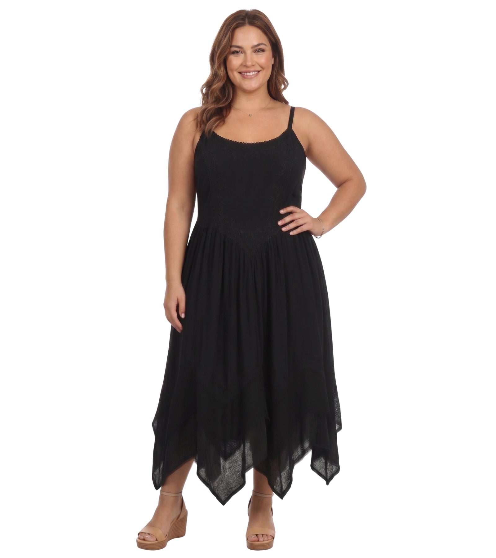 sakkas stonewashed rayon embroidered adjustable spaghetti straps long dress Sakkas Stonewashed Rayon Embroidered Adjustable Spaghetti Straps Long