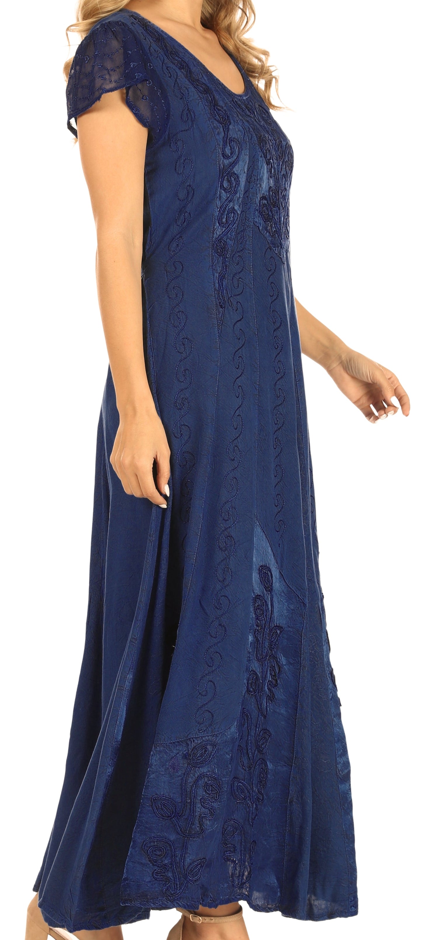 Sakkas Marni Women's Casual Maxi Short Sleeve Stonewashed Long Caftan Dress Lace