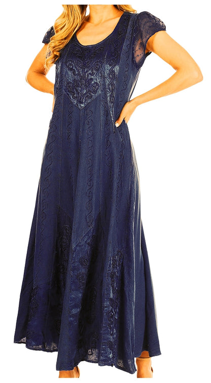Sakkas Marni Women's Casual Maxi Short Sleeve Stonewashed Long Caftan Dress Lace