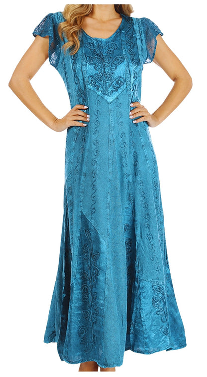 Sakkas Marni Women's Casual Maxi Short Sleeve Stonewashed Long Caftan Dress Lace