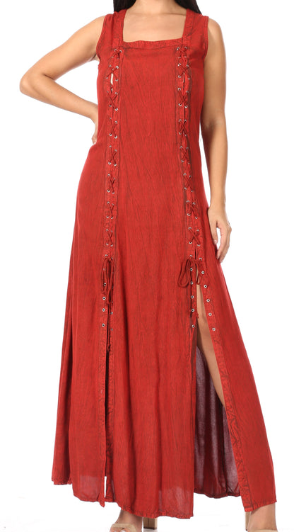 Sakkas Riva Women's Sleeveless Chemise + Over Dress Medieval Celtic Renaissance