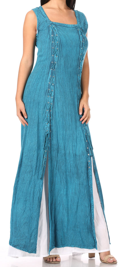 Sakkas Riva Women's Sleeveless Chemise + Over Dress Medieval Celtic Renaissance