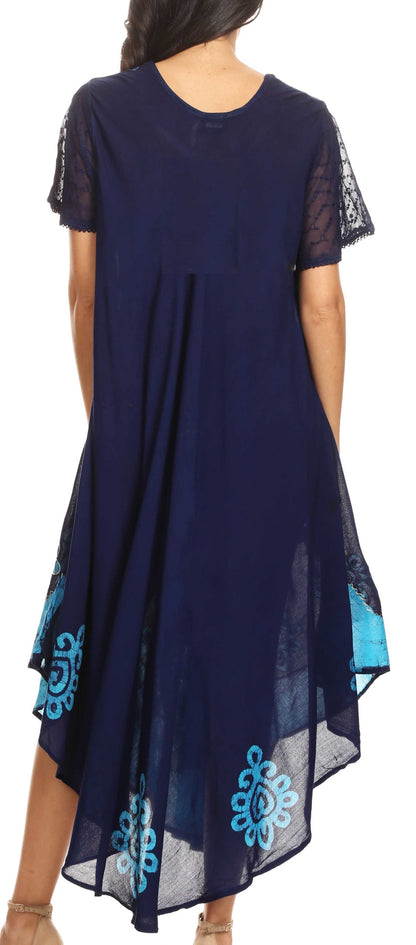 Sakkas Batik Hindi Cap Sleeve Caftan Dress / Cover Up