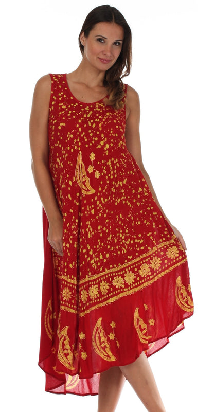 Sakkas Moon and Stars Batik Caftan Tank Dress / Cover Up
