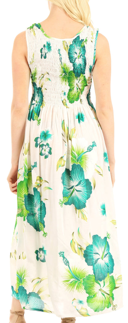Sakkas Iyabo Women's Sleeveless Casual Summer Floral Print Dress Maxi Long Stretch