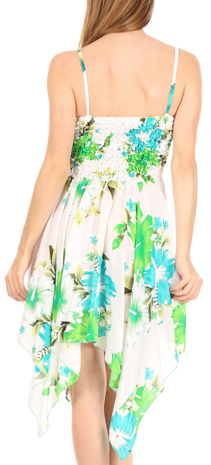 Sakkas Kiera Women's Tube Spaghetti Strap Floral Print Summer Casual Short Dress