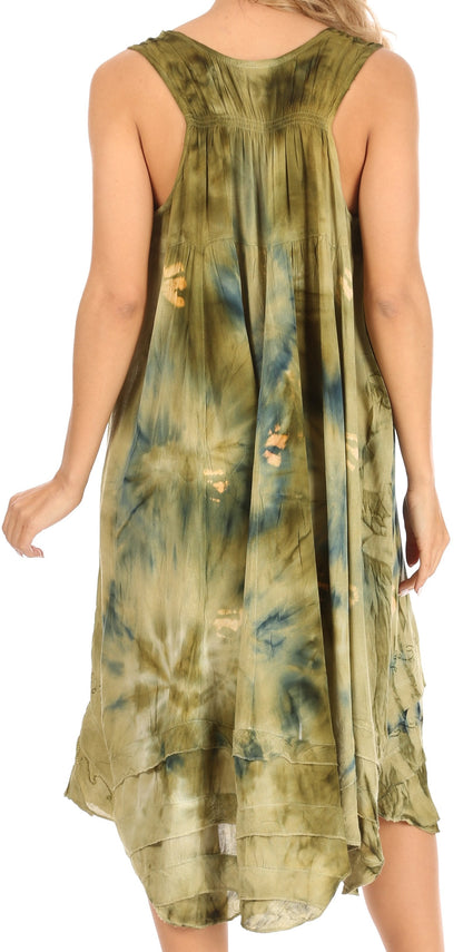 Sakkas Magy Women's Casual Summer Sleeveless Loose Tank Dress Tie-dye Floral Print