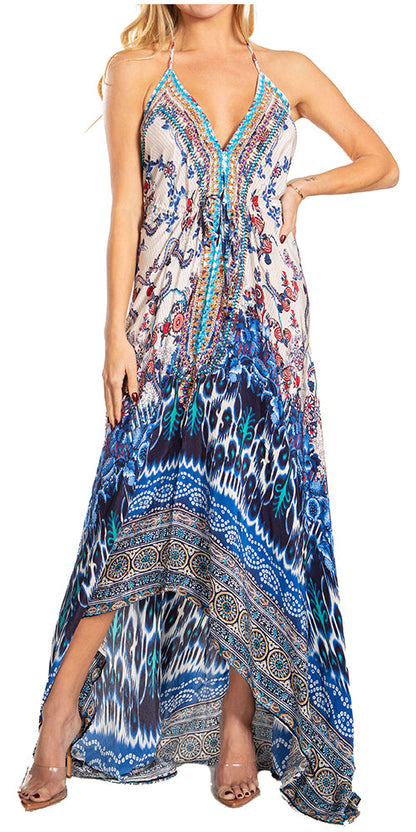 Sakkas Lizi 2025 Womens Maxi High-low Halter Handkerchief Long Dress Beach Party