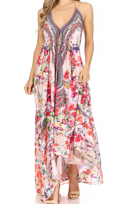 Sakkas Lizi Womens Maxi High-low Halter Handkerchief Long Dress Beach Party