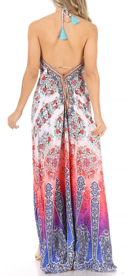 Sakkas Lizi Womens Maxi High-low Halter Handkerchief Long Dress Beach Party
