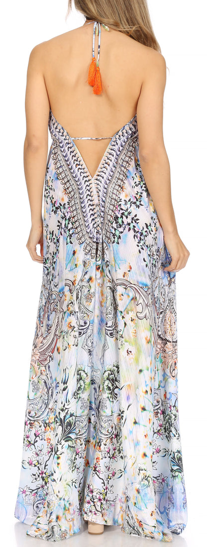 Sakkas Lizi Womens Maxi High-low Halter Handkerchief Long Dress Beach Party