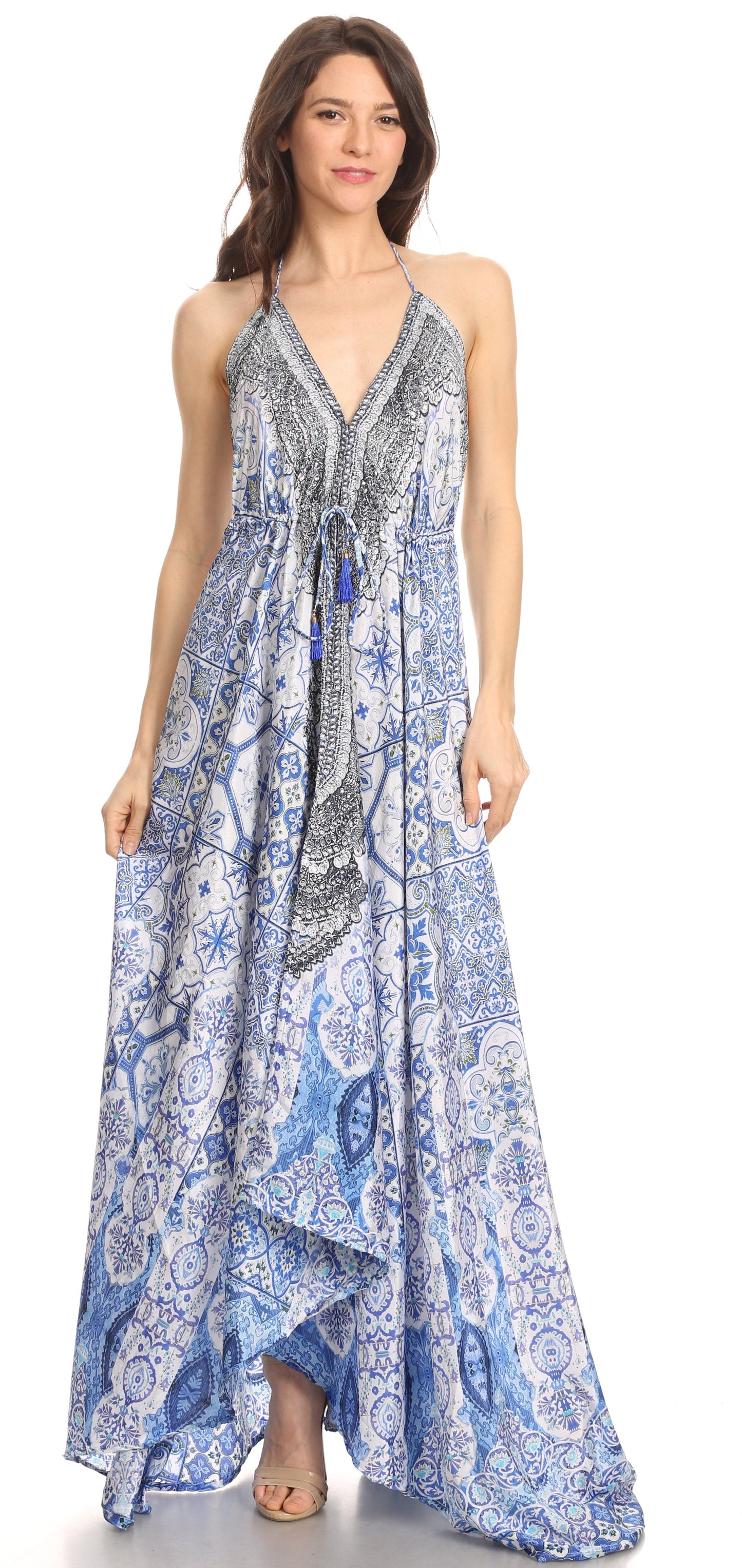Sakkas Lizi Womens Maxi High-low Halter Handkerchief Long Dress Beach Party