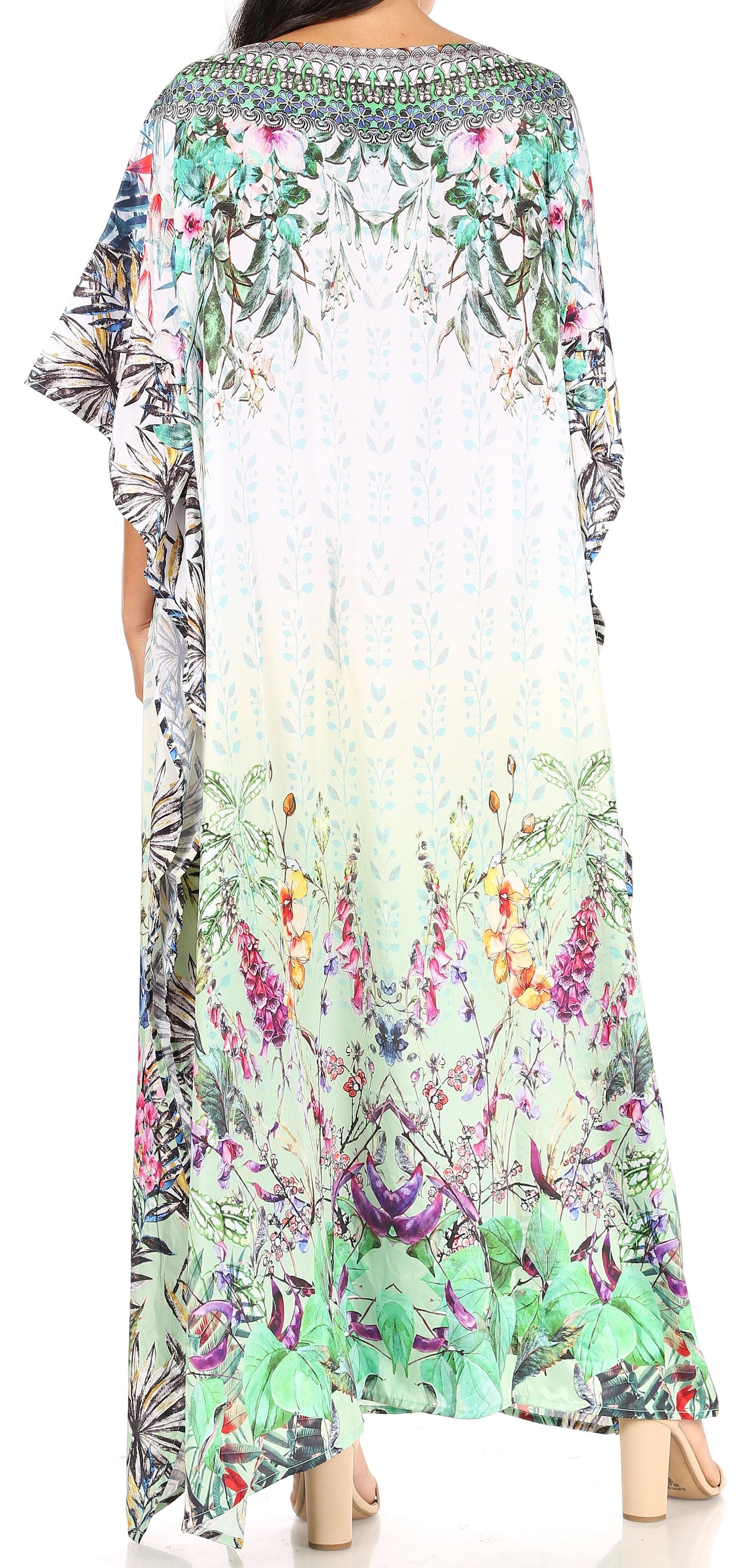 Sakkas Jabari Women's Maxi Short Sleeve Long Beach Kaftan Dress Boho Loose Gown