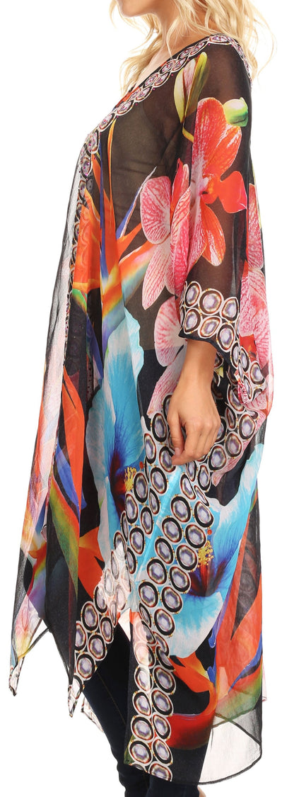 Sakkas Livi  Women's V Neck Beach Dress Cover up Caftan Top Loose with Rhinestone