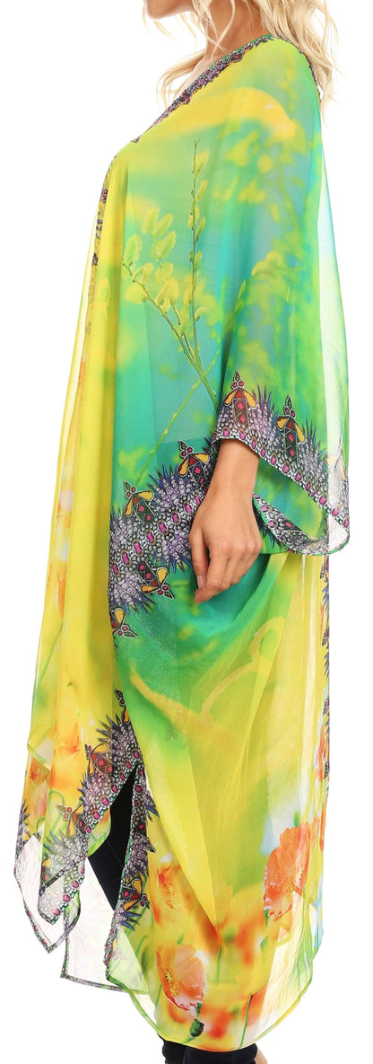 Sakkas Livi  Women's V Neck Beach Dress Cover up Caftan Top Loose with Rhinestone