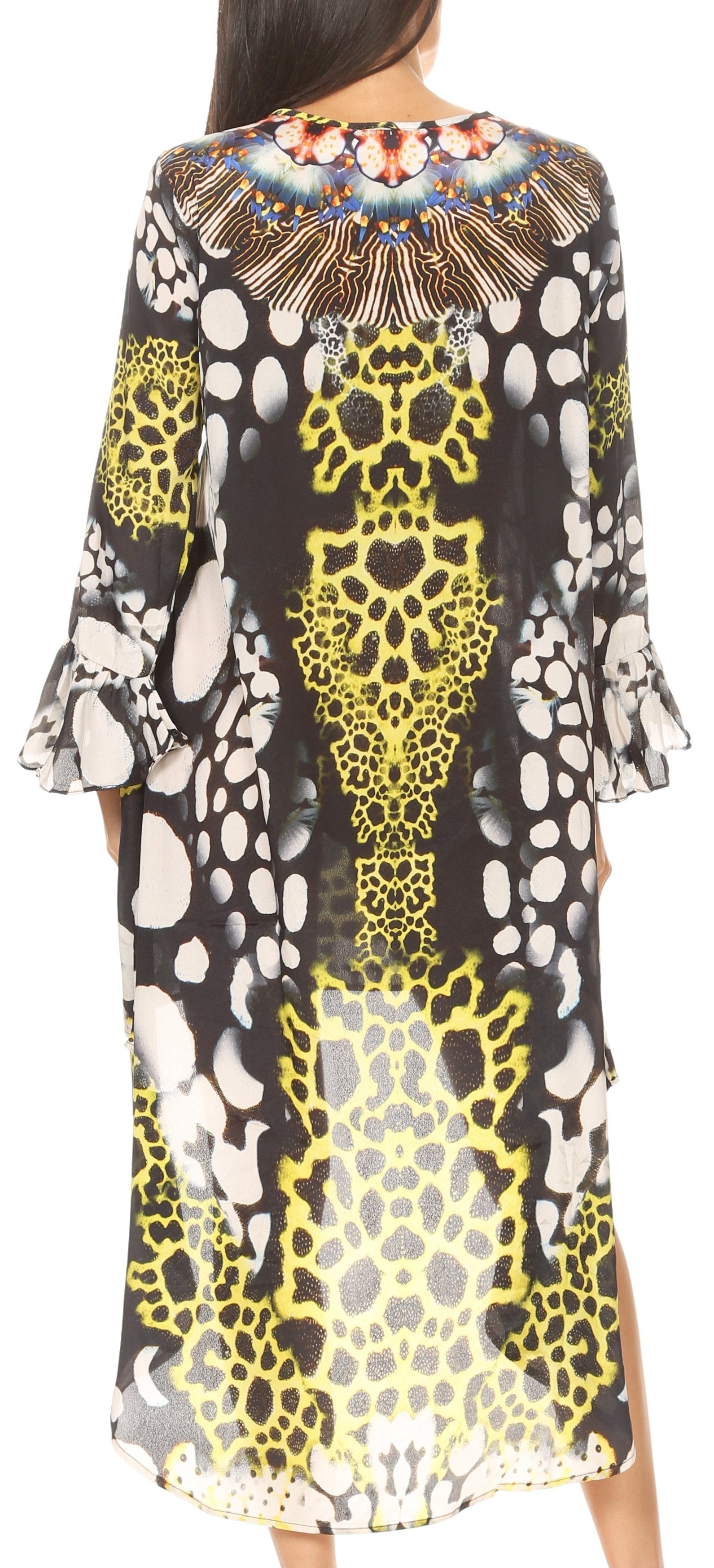 Sakkas Rema Women's Boho Shift Tunic High Low V-neck Long Sleeve Dress with Print One Size / 474