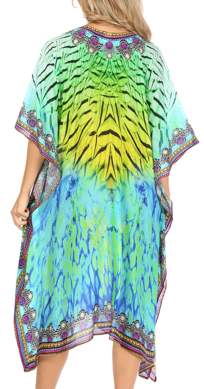 Sakkas Kristy Long Tall Lightweight Caftan Dress / Cover Up With V-Neck Jewels