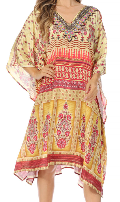Sakkas MiuMiu Ligthweight Summer Printed Short Caftan Dress / Cover Up