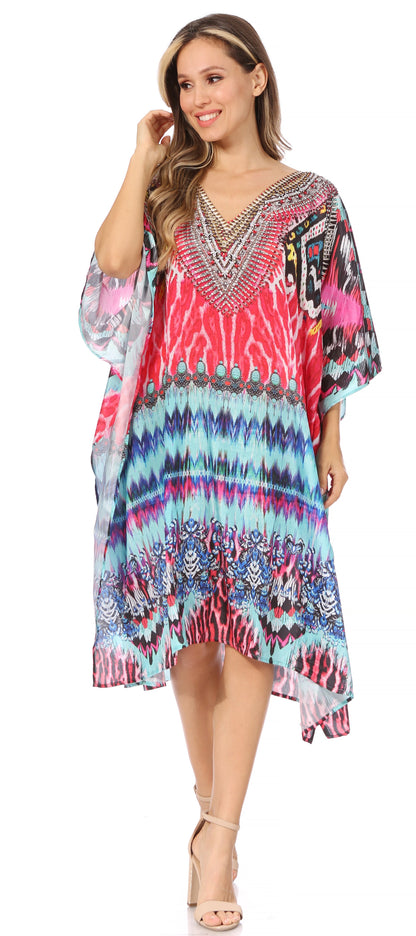 Sakkas MiuMiu Ligthweight Summer Printed Short Caftan Dress / Cover Up