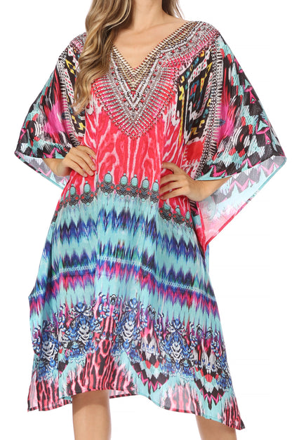 Sakkas MiuMiu Ligthweight Summer Printed Short Caftan Dress / Cover Up