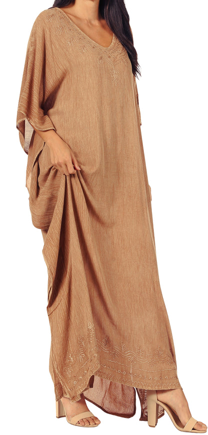 Sakkas Favi Womens Casual Long Maxi Dress Caftan Cover Up Loungewear in Rayon