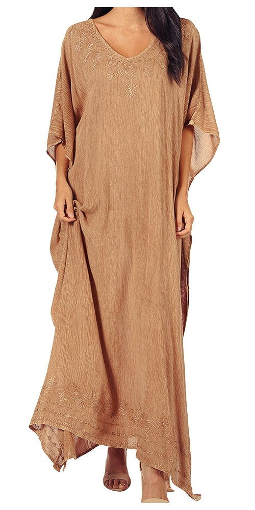Sakkas Favi Womens Casual Long Maxi Dress Caftan Cover Up Loungewear in Rayon
