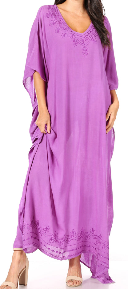 Sakkas Favi Womens Casual Long Maxi Dress Caftan Cover Up Loungewear in Rayon
