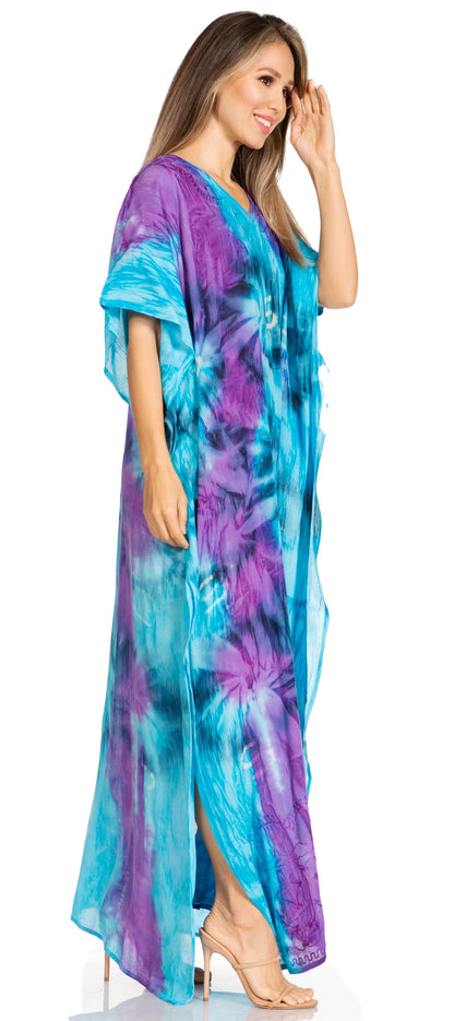 Sakkas Pilar Petite Women's Beach Maxi Caftan Dress in Short Sleeve Casual Style