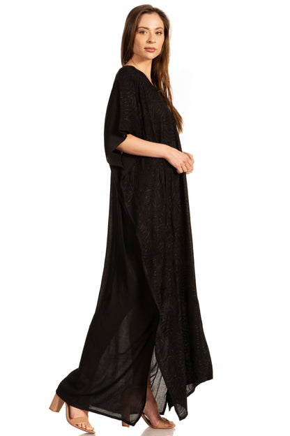 Sakkas Pilar Petite Women's Beach Maxi Caftan Dress in Short Sleeve Casual Style