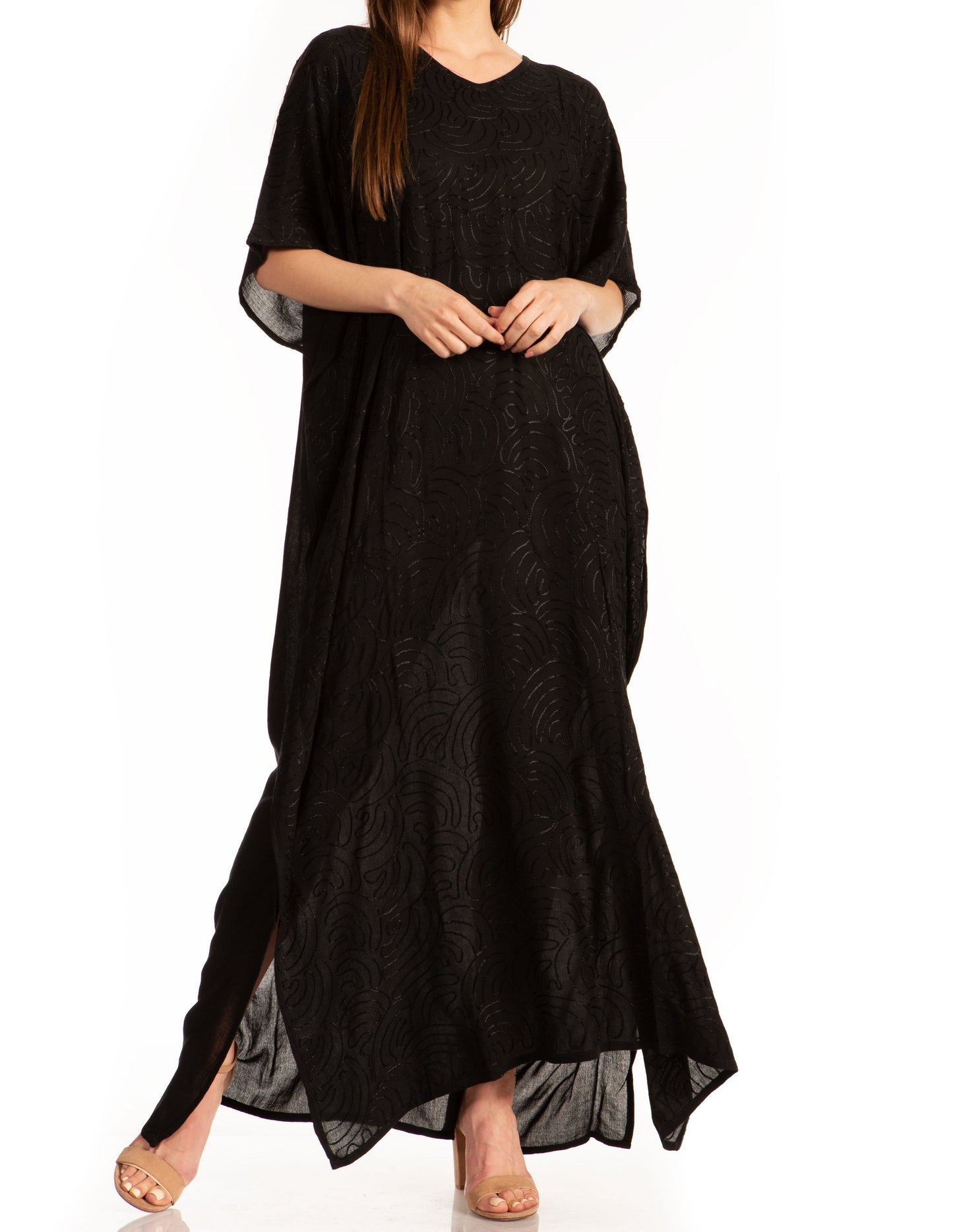 Sakkas Pilar Petite Women's Beach Maxi Caftan Dress in Short Sleeve Casual Style