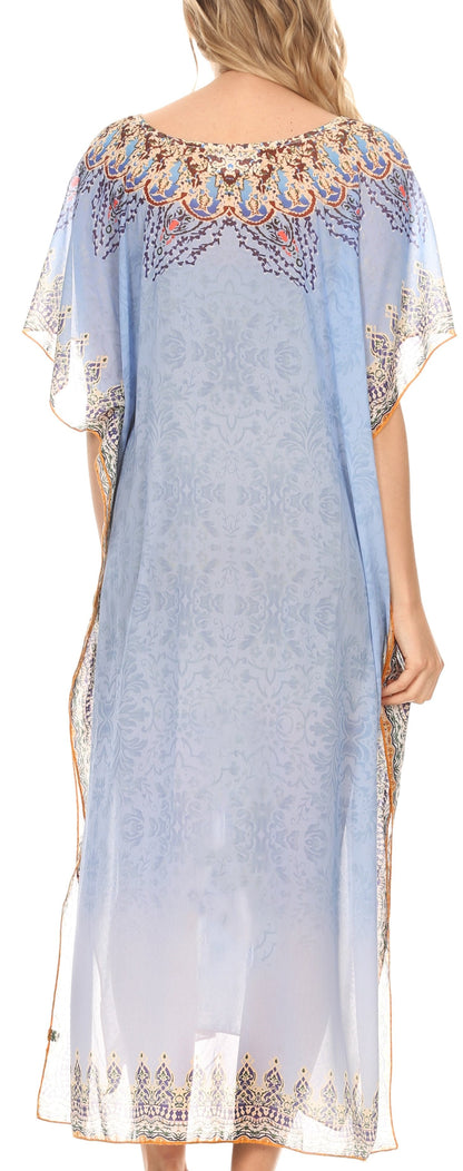MKY Astryd Women's Flowy Maxi Long Caftan Dress Cover Up with Rhinestone