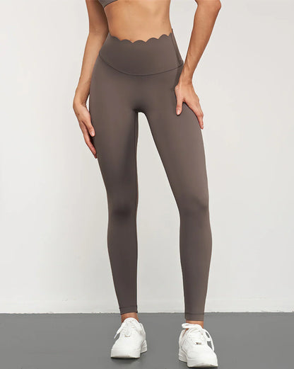 Hello Day Scalloped Waist High Rise Leggings