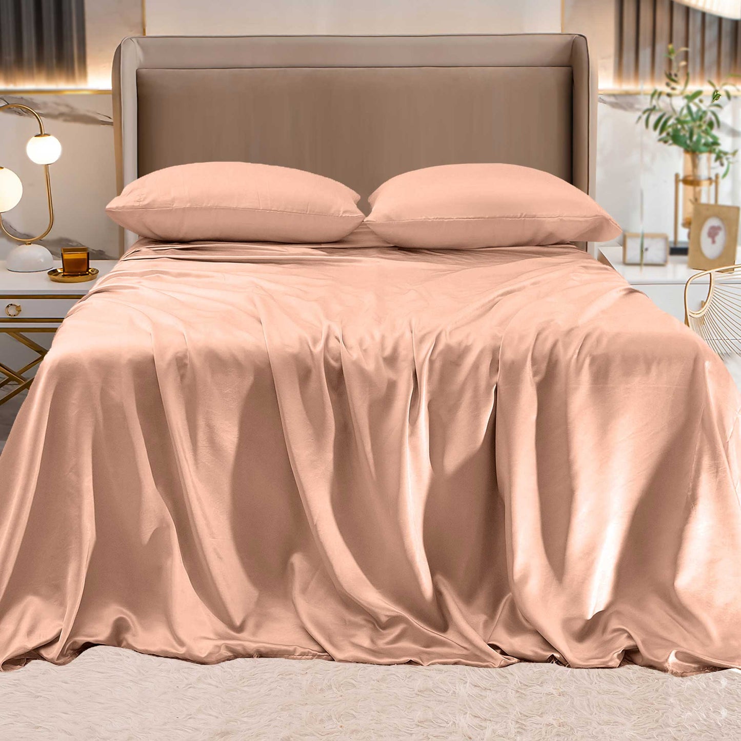 Mocassi Fine 4-Piece Silky Satin Sheet Set, Bright Shades