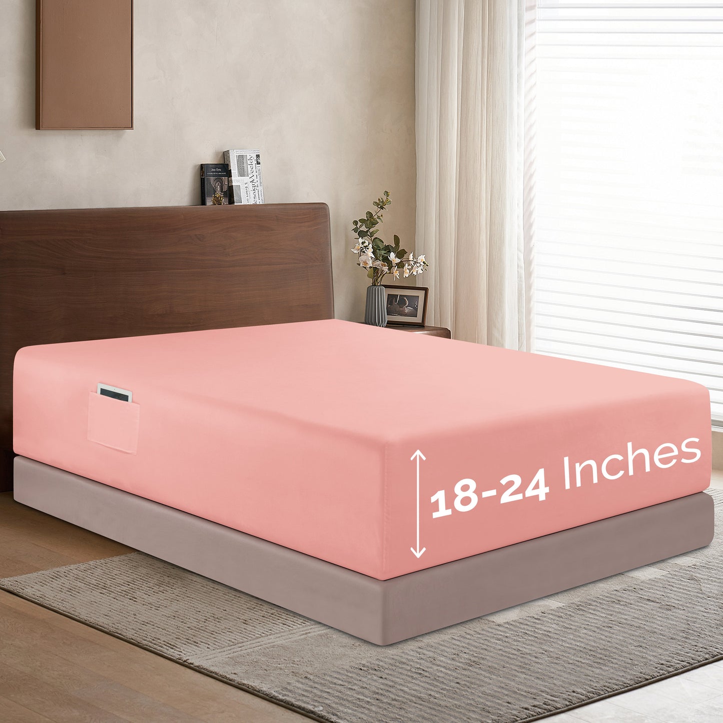 Mocassi Extra Deep Pocket 18"-24" Single Fitted Sheet for High Mattress, Bright Shades