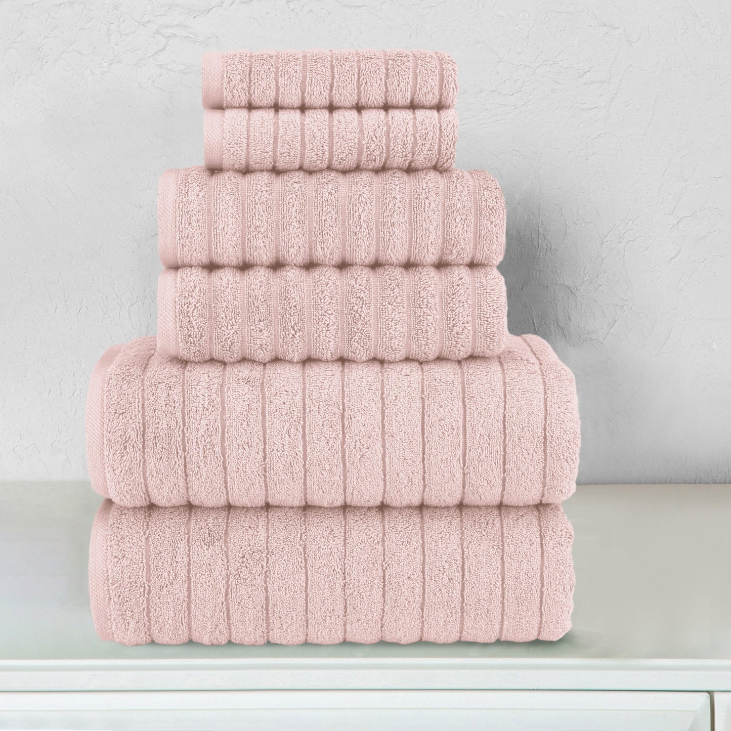 Elegant Comfort 6-Piece Turkish Cotton Corduroy Towel Set, 2 Washcloths, 2 Hand Towels and 2 Bath Towels