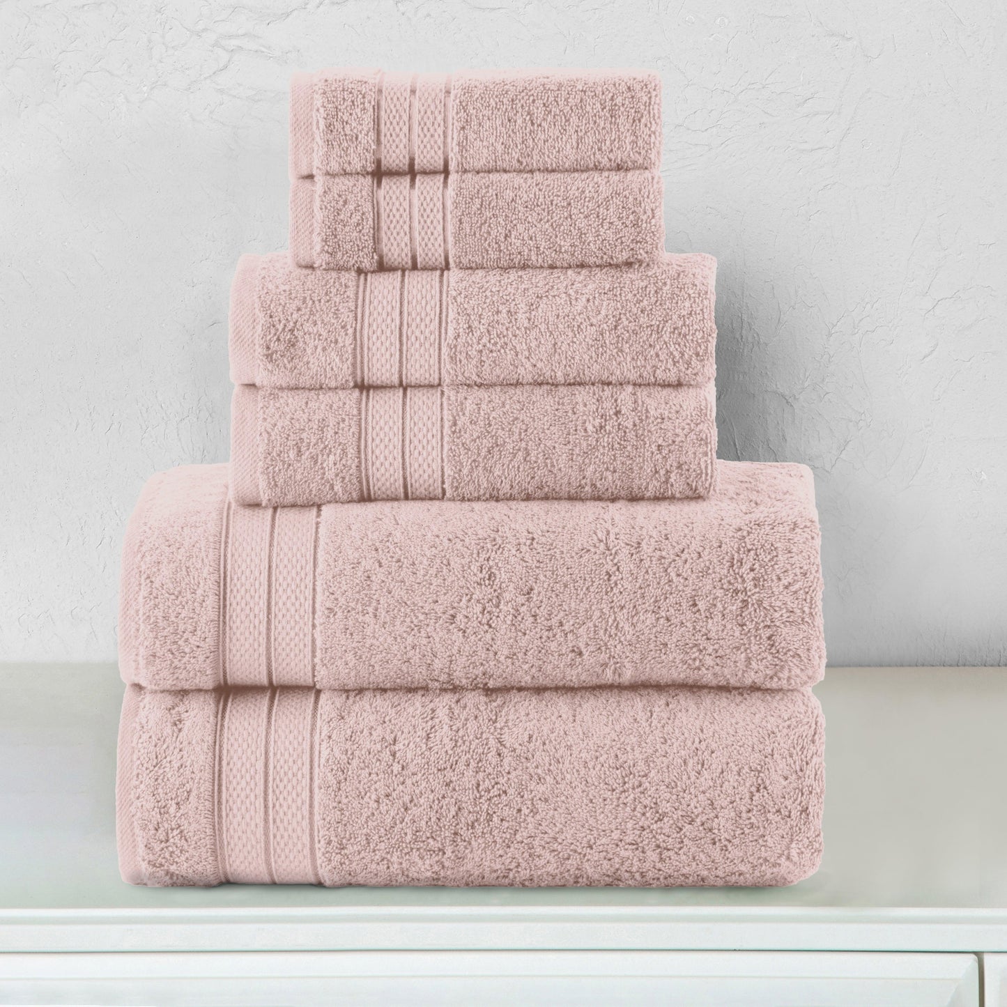 Elegant Comfort 6-Piece Turkish Cotton Three Line Popcorn Towel Set, 2 Washcloths, 2 Hand Towels and 2 Bath Towels