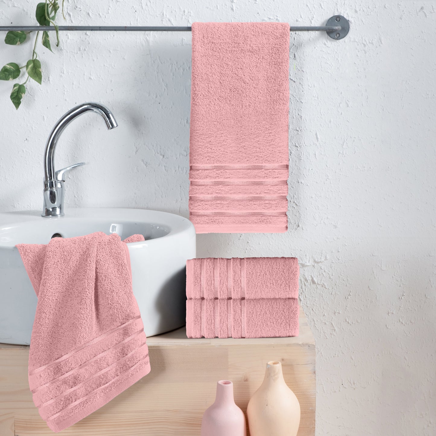 Elegant Comfort 4-Pack Turkish Cotton 4 Lines Stripe Hand Towel Set, 16 x 28 inch