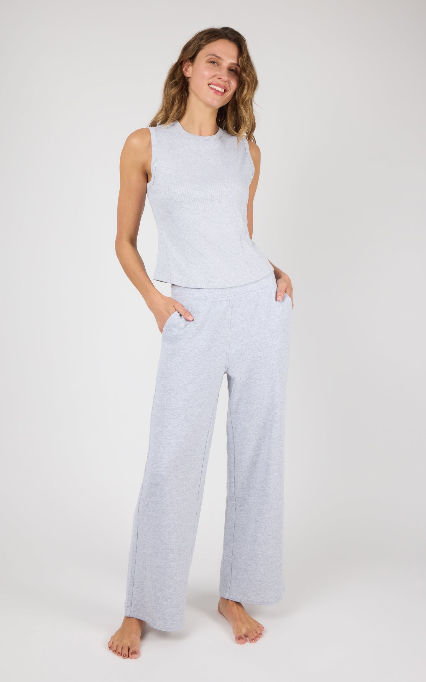 Ribbed Tank & Loop Terry Wide Leg Pant Set