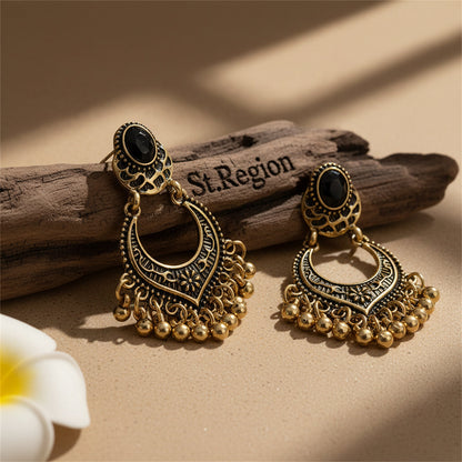 Goldtone & Black Resin Bell-Tassel Drop Earrings