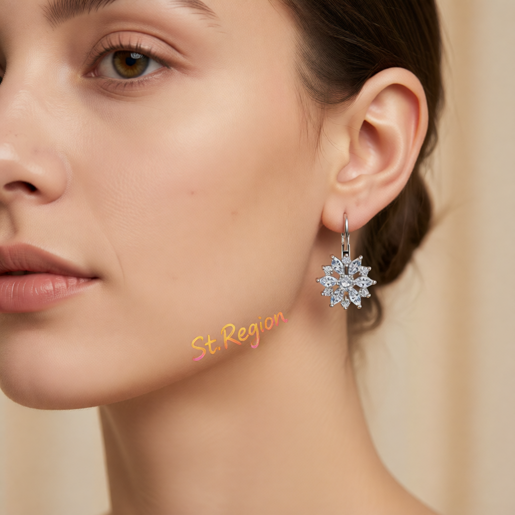 Crystal & Cubic Zirconia Silvertone Snowflake Drop Earrings