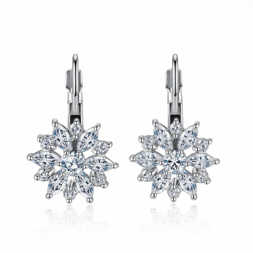 Crystal & Cubic Zirconia Silvertone Snowflake Drop Earrings