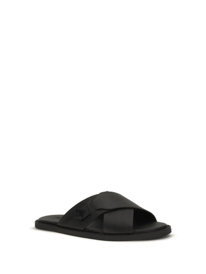 Slide Sandals Black Calfskin