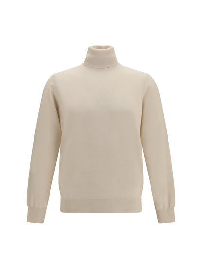Turtleneck Cashmere Sweater Cream/Grey