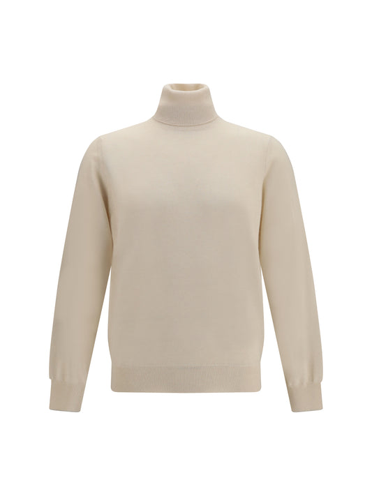 Turtleneck Cashmere Sweater Cream/Grey